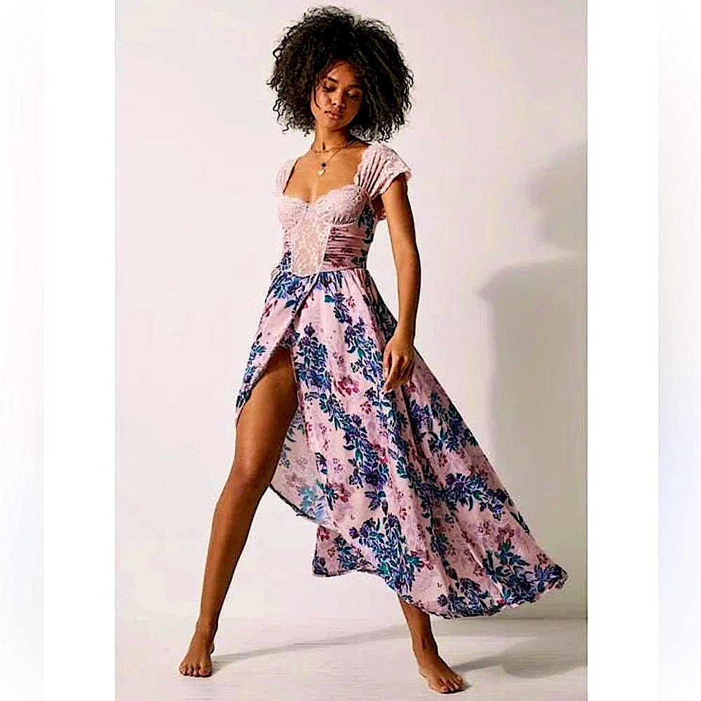 NWT Free People Bad For You Asymmetrical High-Low Lace Bodysuit Dress